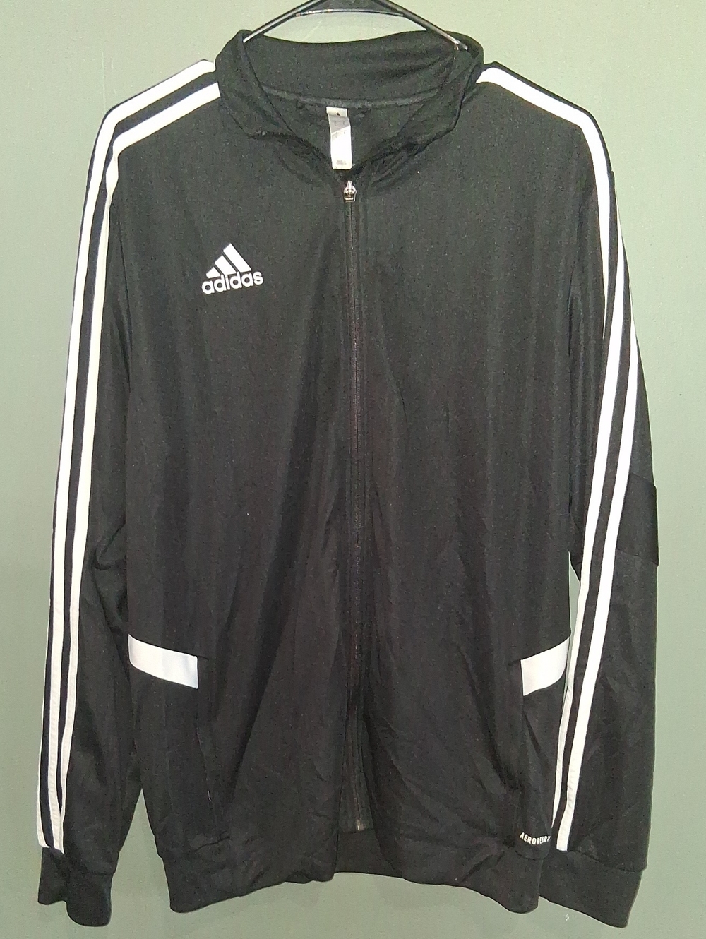 adidas Black Windbreaker Jacket with White Stripe Accents